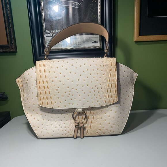 Cato Cream & Gold faux exotic large purse with cross body strap - Picture 2 of 6